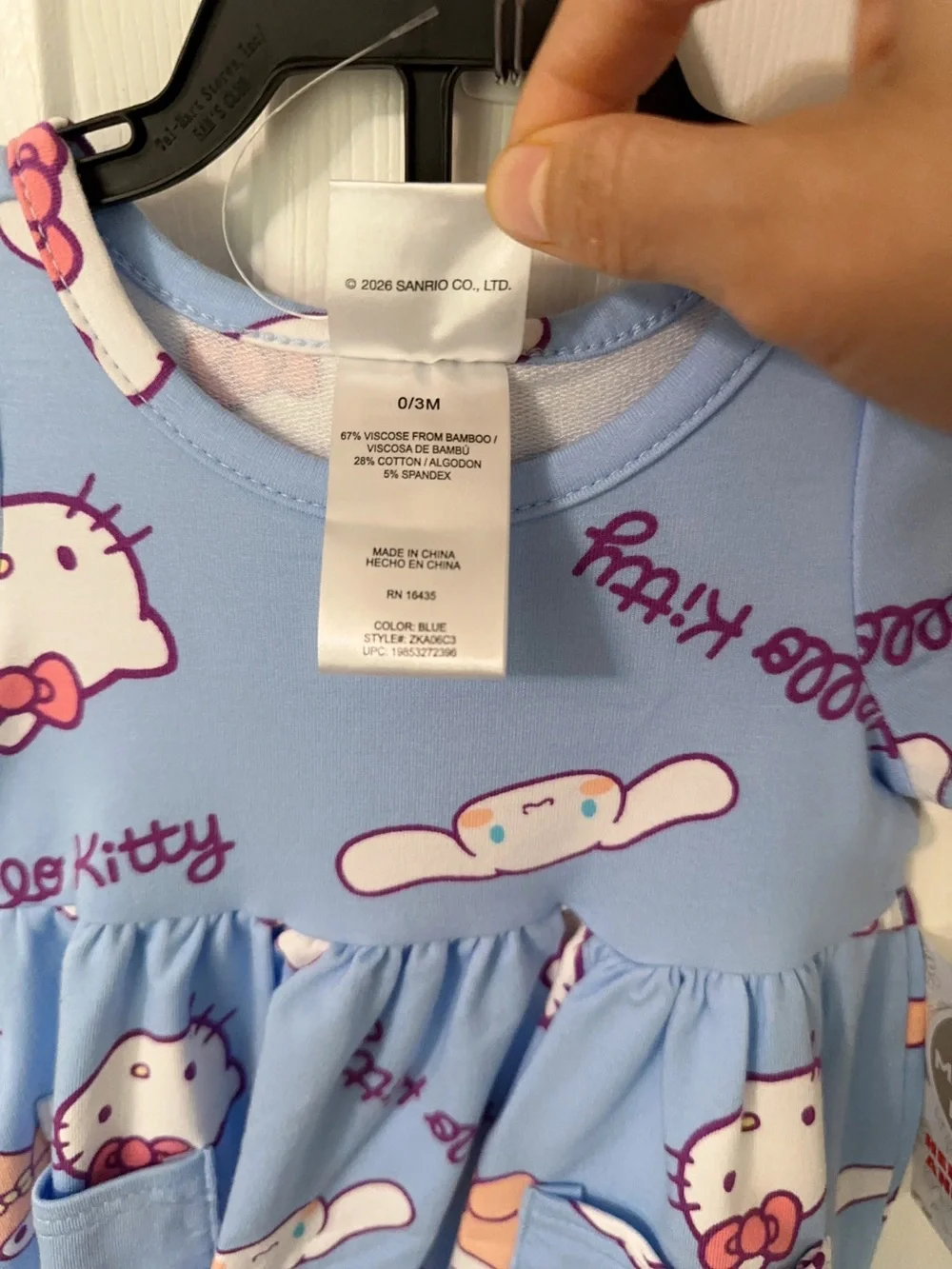 Hello Kitty Baby Girl Viscose Bamboo French Terry Pastel Blue Dress And Panty